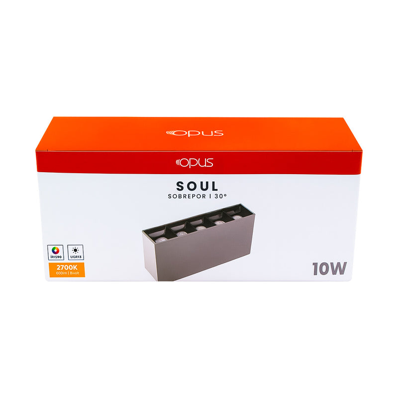 Luminária Spot LED Sobrepor Soul 5 Focos 10W Luz Amarela OPUS ST3050