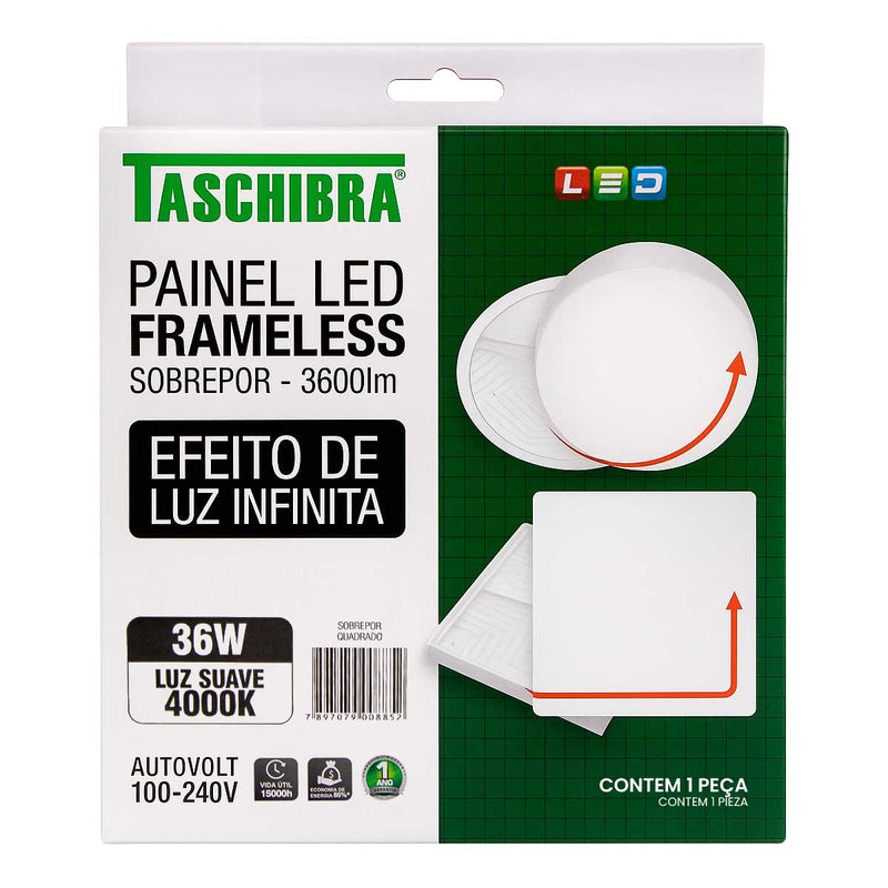 Painel Plafon LED Frameless Sobrepor 36W Quadrado Efeito Infinito Taschibra ST3245
