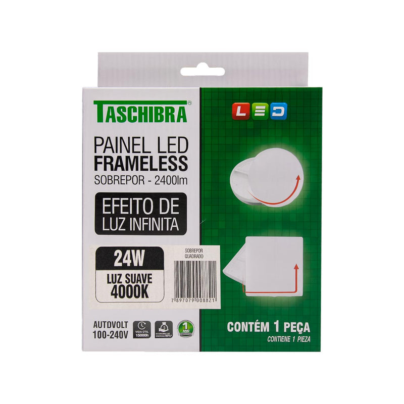 Painel Plafon LED Frameless Sobrepor 24W Quadrado Efeito Infinito Taschibra ST3245