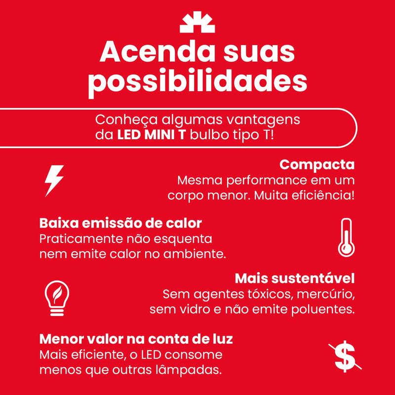 Lâmpada LED Mini T 9W Compacta 6500k Omnidirecional 360° Kian ST9006