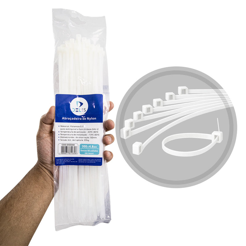 Fita hellerman Abraçadeira Enforca Gato de Nylon 300x4,8mm 22Kg DS0068 - 100 peças