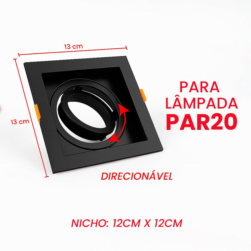 Spot Embutir Quadrado Recuado Foco Orientável ABS p/ PAR20 E27 Delis ST3249