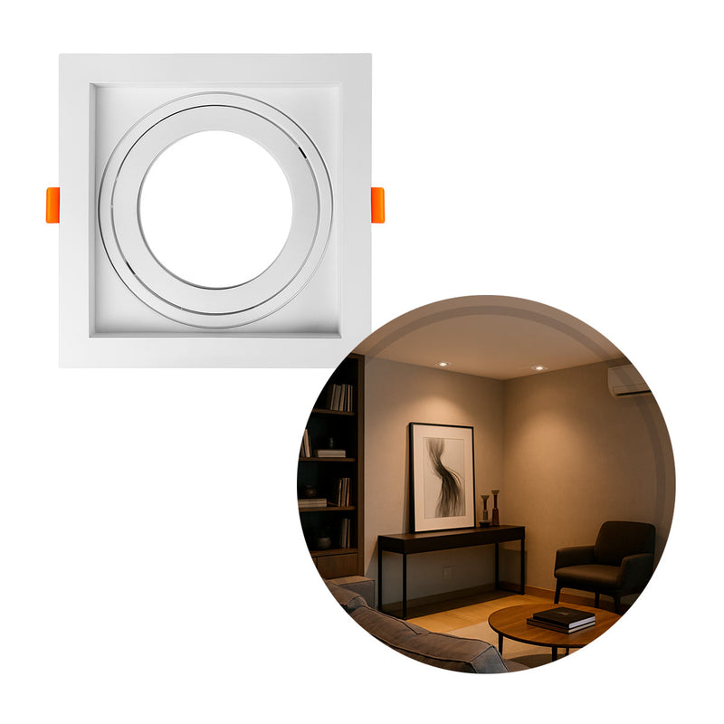 Spot Embutir Quadrado Recuado Foco Orientável ABS p/ AR70 GU10 Delis ST3249