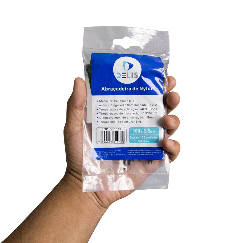 Fita hellerman Abraçadeira Enforca Gato de Nylon 100x2,5mm 8Kg DS0071 - 100 peças