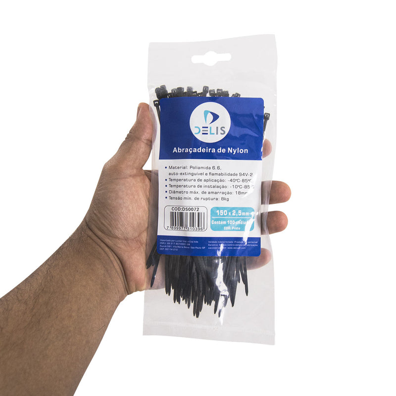 Fita hellerman Abraçadeira Enforca Gato de Nylon 150x2,5mm 8Kg DS0072 - 100 peças