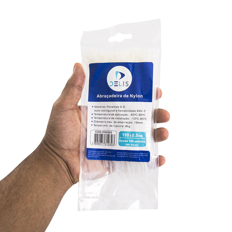 Fita hellerman Abraçadeira Enforca Gato de Nylon 150x2,5mm 8Kg DS0063 - 100 peças