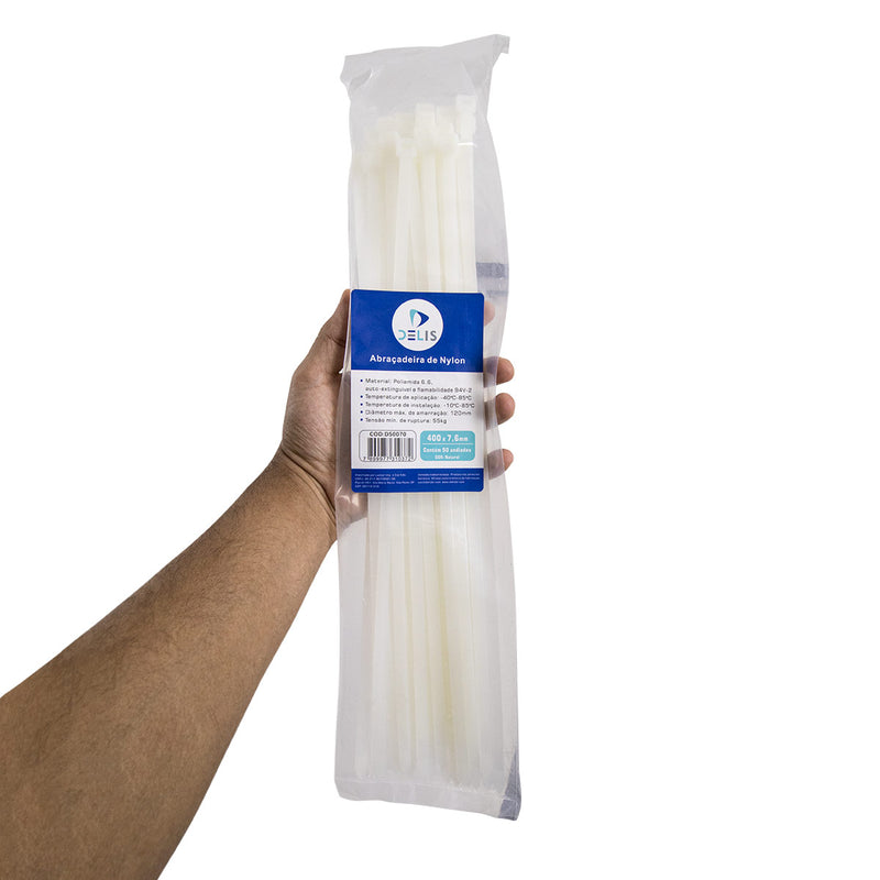 Fita hellerman Abraçadeira Enforca Gato de Nylon 400x7,6mm 55Kg DS0070 - 50 peças