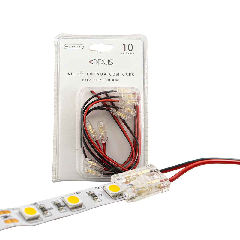 Kit Emenda Com Cabo c/ 10 Unidades de Policarbonato p/ Fita LED 8 ou 10 mm Opus ST3084