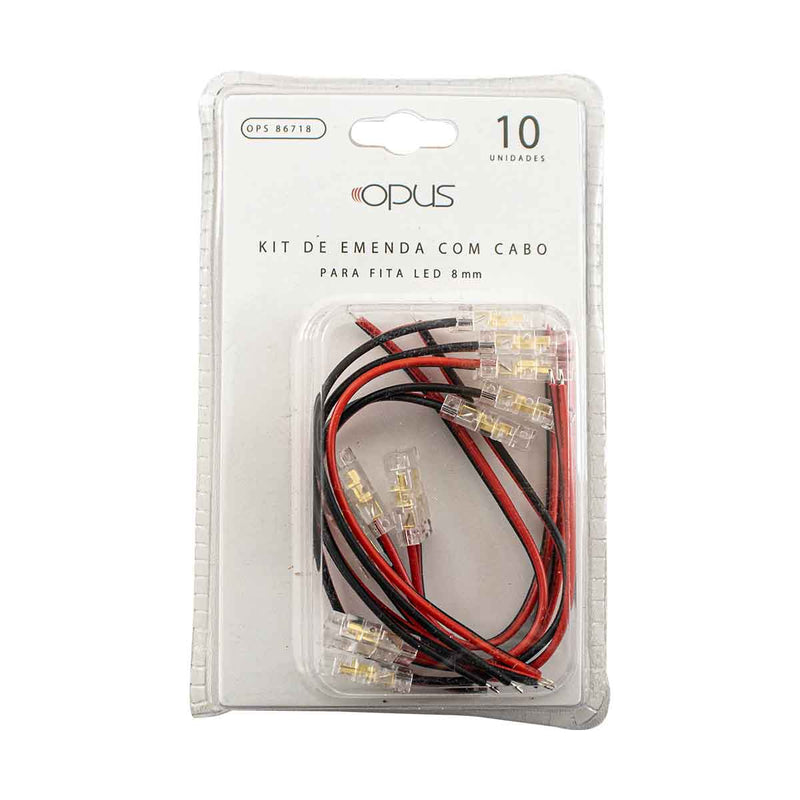 Kit Emenda Com Cabo c/ 10 Unidades de Policarbonato p/ Fita LED 8 ou 10 mm Opus ST3084
