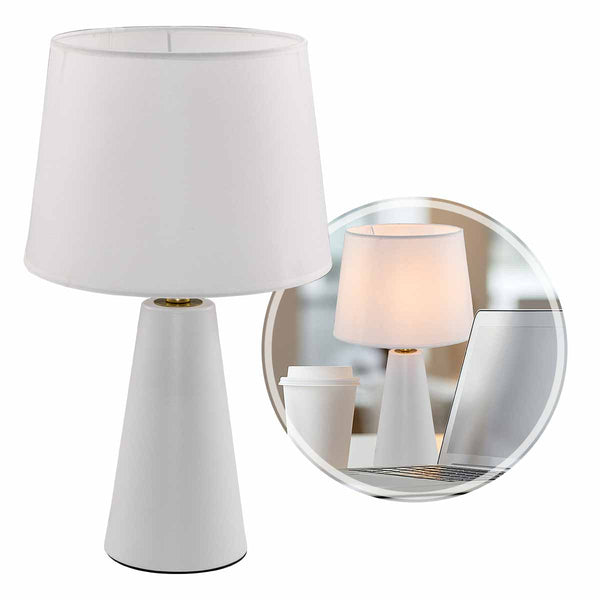 Abajur Luminária de Mesa Branco Moderno C/ Cúpula Branca de Tecido DCT00536 Sindora ST3097-Sindora-Starlumen