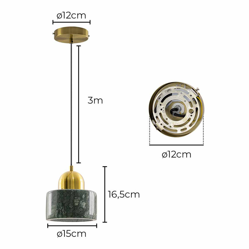 Pendente Nordic Mármore Verde e Dourado P/ 1xE27 BC007GR Bella Iluminação ST2997