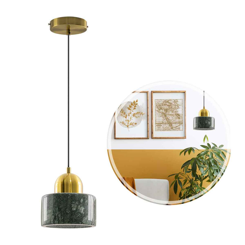 Pendente Nordic Mármore Verde e Dourado P/ 1xE27 BC007GR Bella Iluminação ST2997