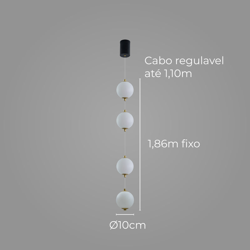 Pendente Bijou Preto E Dourado LED 18W Branco Quente Bella BIJ1PD01PT310 ST2849