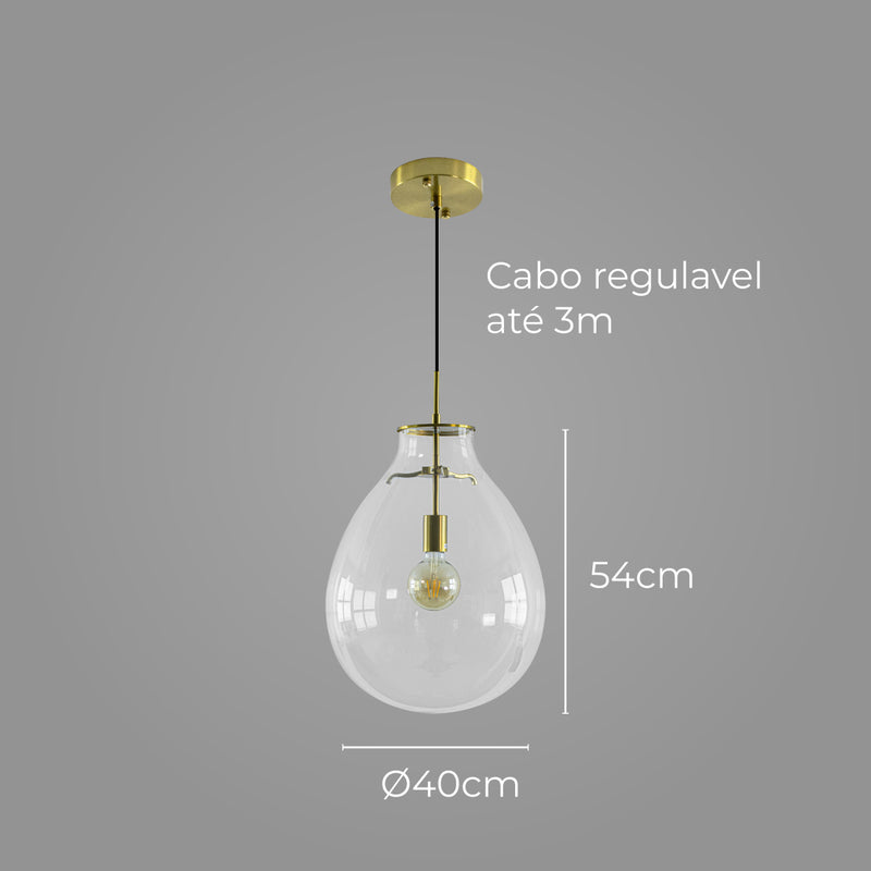 Pendente Caju Cúpula Vidro 54x40cm1xE27 Bella Iluminação CAJ1PD01TR054 St1882