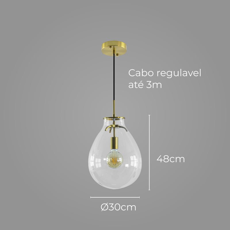 Pendente Caju Cúpula Vidro 48x30cm1xE27 Bella Iluminação CAJ1PD01TR048 St1882