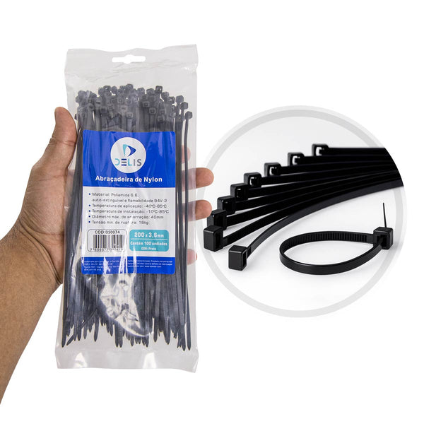 Fita hellerman Abraçadeira Enforca Gato de Nylon 200x3,6mm 18Kg DS0074 - 100 peças