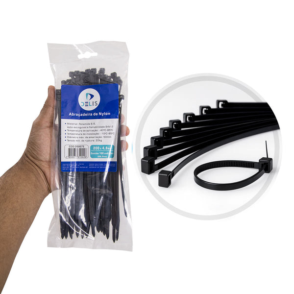 Fita hellerman Abraçadeira Enforca Gato de Nylon 200x4,8mm 22Kg DS0075 - 100 peças