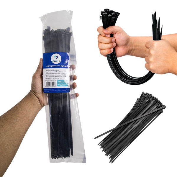 Fita hellerman Abraçadeira Enforca Gato de Nylon 400x7,6mm 55Kg DS0079 - 50 peças
