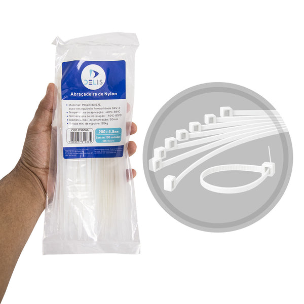 Fita hellerman Abraçadeira Enforca Gato de Nylon 200x4,8mm 22Kg DS0066 - 100 peças