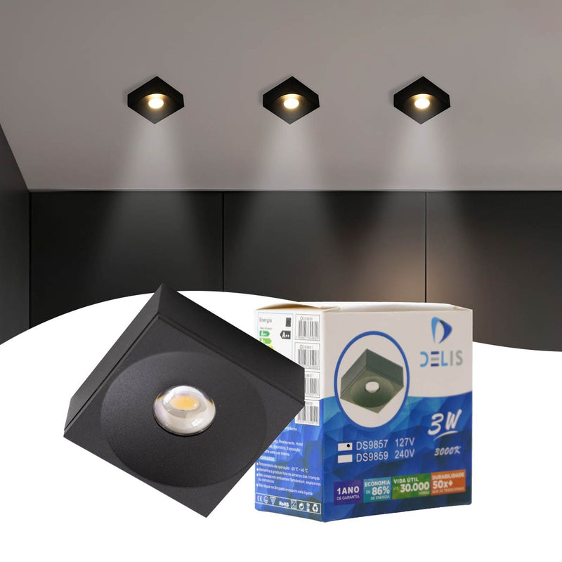 Spot Sobrepor LED 3W 127V P/ Teto Parede Pergolado DS9850/DS9857 ST1553
