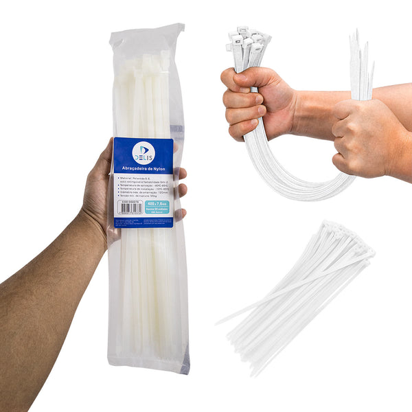 Fita hellerman Abraçadeira Enforca Gato de Nylon 400x7,6mm 55Kg DS0070 - 50 peças