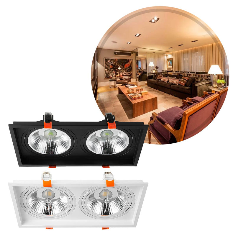 Spot Luminária Teto Retangular Embutir Loyo p/ 2xAR111 Nordecor ST3235
