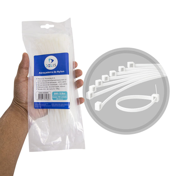 Fita hellerman Abraçadeira Enforca Gato de Nylon 200x3,6mm 18Kg DS0065 - 100 peças