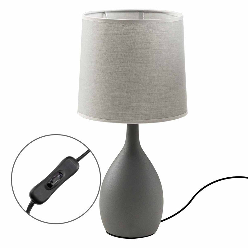 Abajur Luminária de Mesa Cinza Moderno C/ Cúpula Cinza de Tecido DCT00540D Sindora ST3097