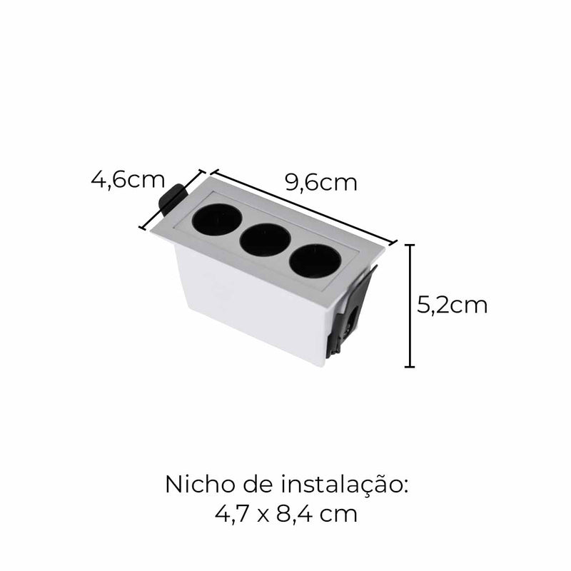 Spot Triplo Downlight Powerus Embutir 38° LED 6W Br. Quente 540lm NORDECOR ST2991