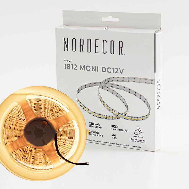 Fita LED 1812 Moni DC12V 16,7W/m 528 LEDs/m Adesiva 5m 3000K 7174 Nordecor ST2978-Nordecor-Starlumen