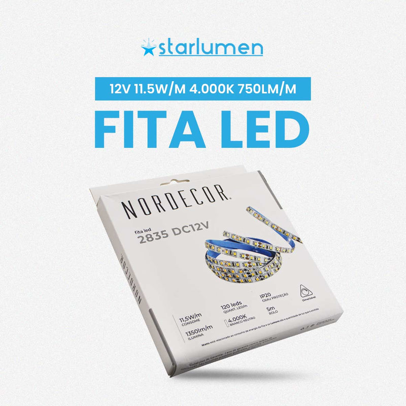 Fita LED 5M 2835 12V 11,5W/M 4000K 120LEDs/M IRC80 IP20 7005 Nordecor ST3150-Nordecor-Starlumen