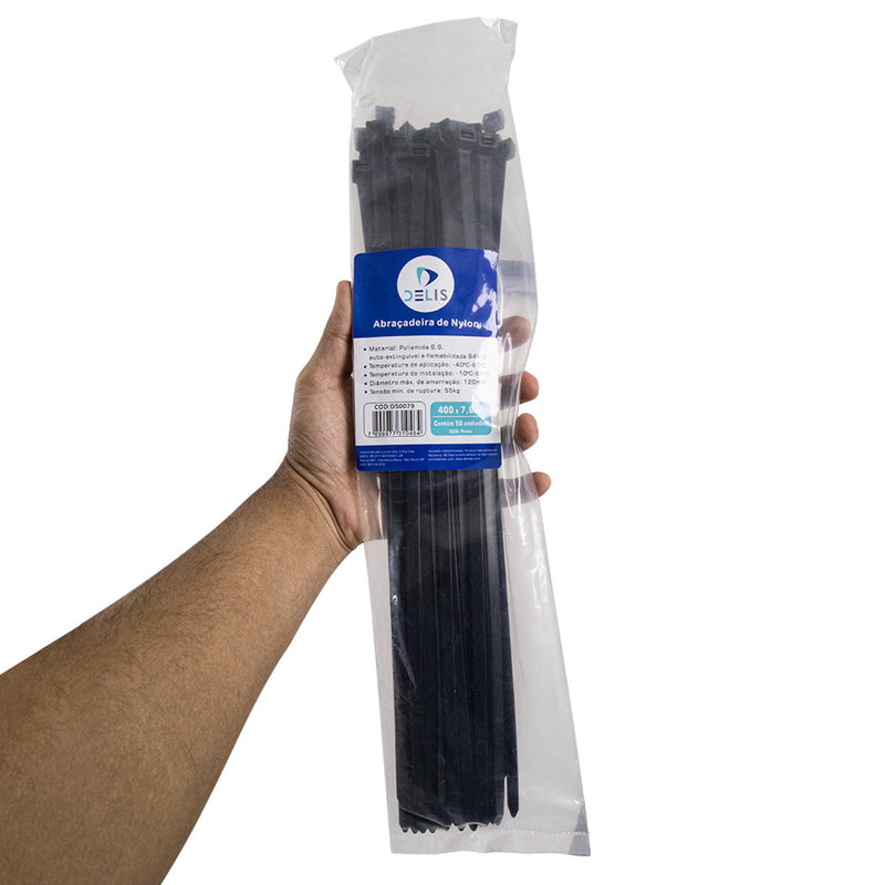 Fita hellerman Abraçadeira Enforca Gato de Nylon 400x7,6mm 55Kg DS0079 - 50 peças