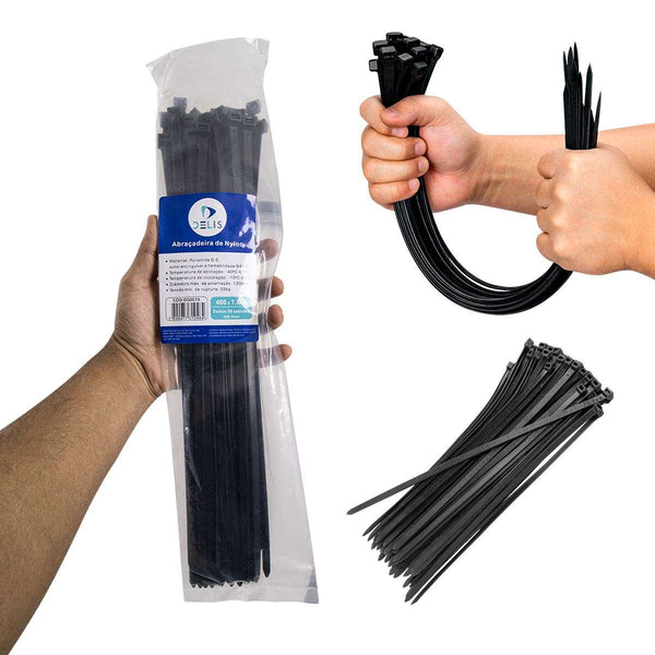 Fita hellerman Abraçadeira Enforca Gato de Nylon 400x7,6mm 55Kg DS0079 - 50 peças