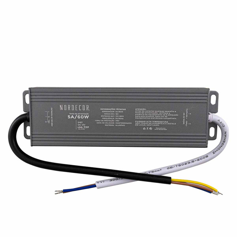 Fonte de Alimentação 12V IP67 60W 5A Bivolt 7137 Nordecor ST3123-Nordecor-Starlumen