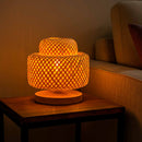 Luminária de Mesa BALI Abajur Fibra Bambu Base Madeira 1xE27 Boho Rústico ST3270-Abajures-Starlumen