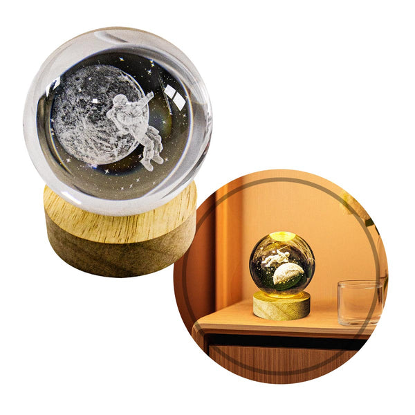 Mini Luminária de Mesa Astronauta Globo de Vidro 8cm LED 3500K USB ST3214-3D Crystal Ambient Light-Starlumen