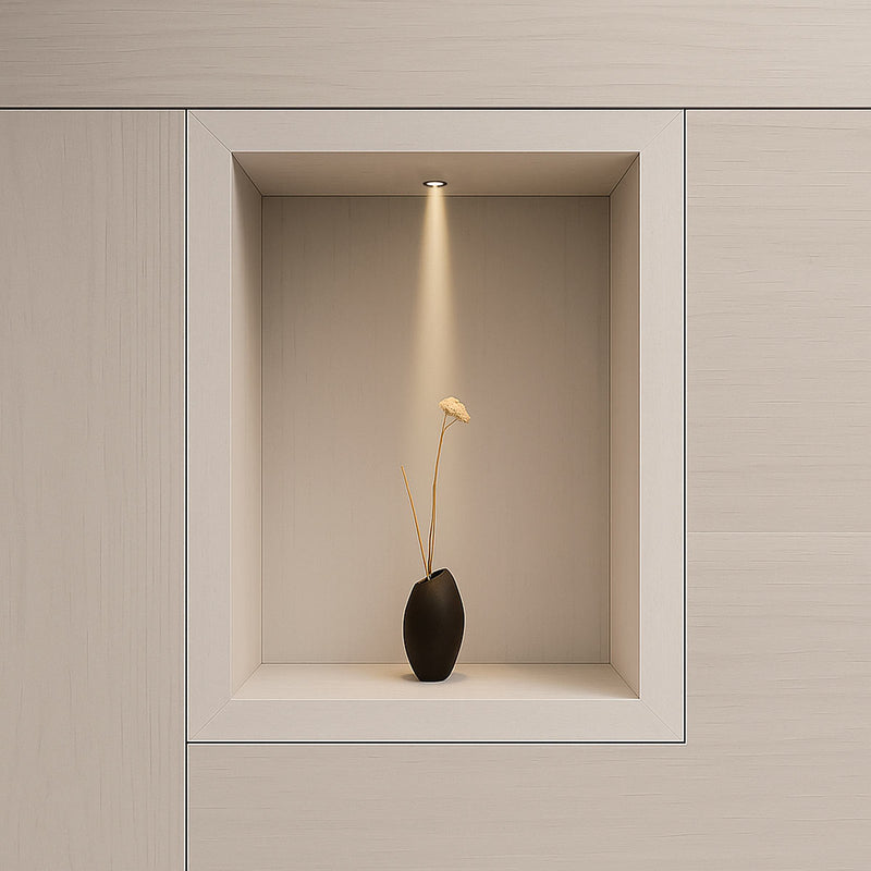 Mini Spot LED Embutir Domy Ini 1W 3000K Preto IRC90 Nordecor Sof 6521 ST3261 ambientada