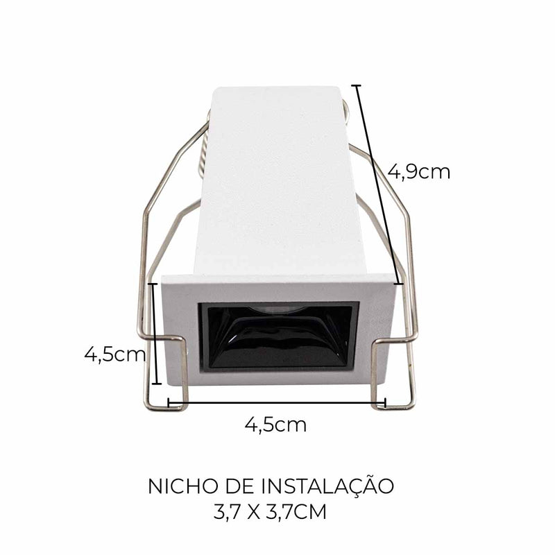 Mini Spot Soul Embutir 1 Foco 2W 2700k Branco e Preto PRO 81287 Opus ST3050