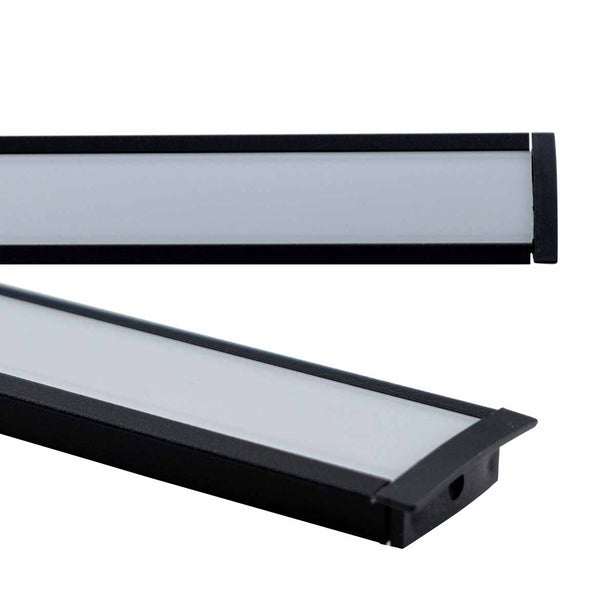 Perfil Linear de Embutir 1 Metro em Alumínio Preto p/ Fita LED C/ Trava Fix ID240 ST3100
