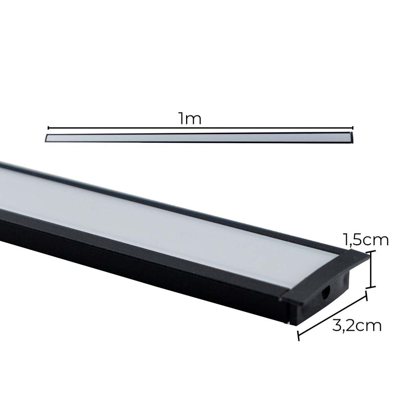 Perfil Linear de Embutir 1 Metro em Alumínio Preto p/ Fita LED C/ Trava Fix ID240 ST3100