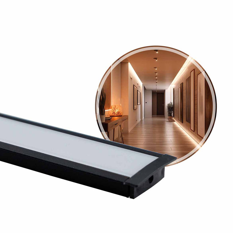 Perfil Linear de Embutir 1 Metro em Alumínio Preto p/ Fita LED C/ Trava Fix ID240 ST3100