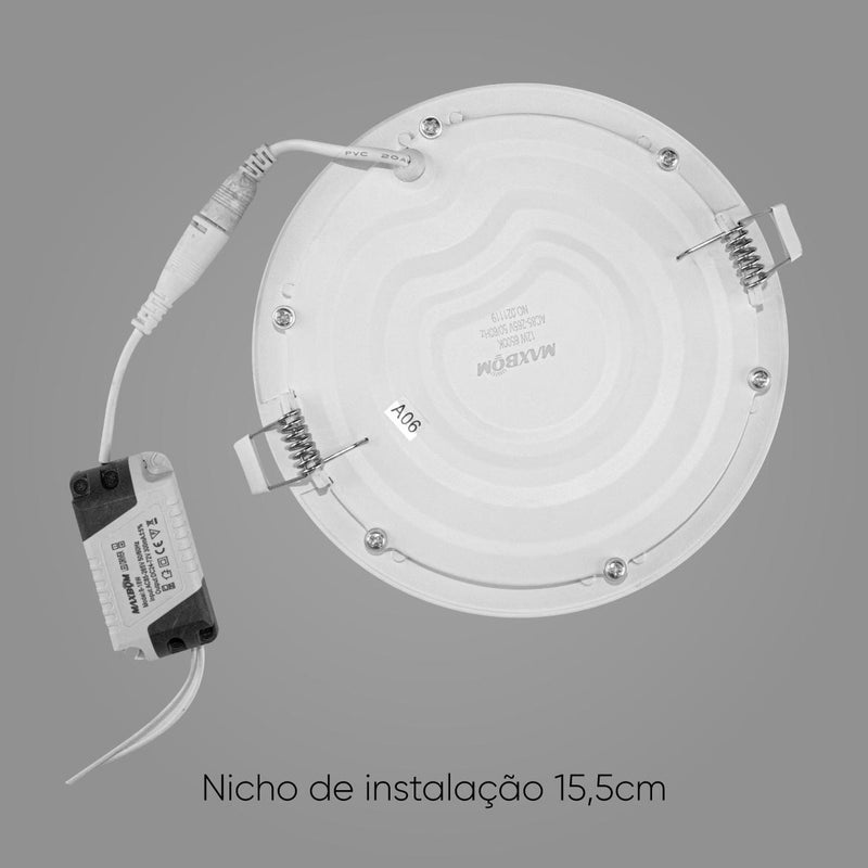 Painel Plafon LED 12w Luminária Embutir Redondo Branco Frio ST535-Starlumen-