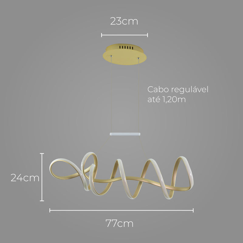 Pendente Moderno Zig Dourado TP003G 84cm 35W 3000k Bella ST1513-Bella Iluminação-Starlumen