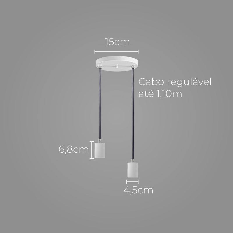 Pendente Soquete Duplo Alumínio Branco P/ 2 Lâmpadas E27 ST1696-Starlumen-