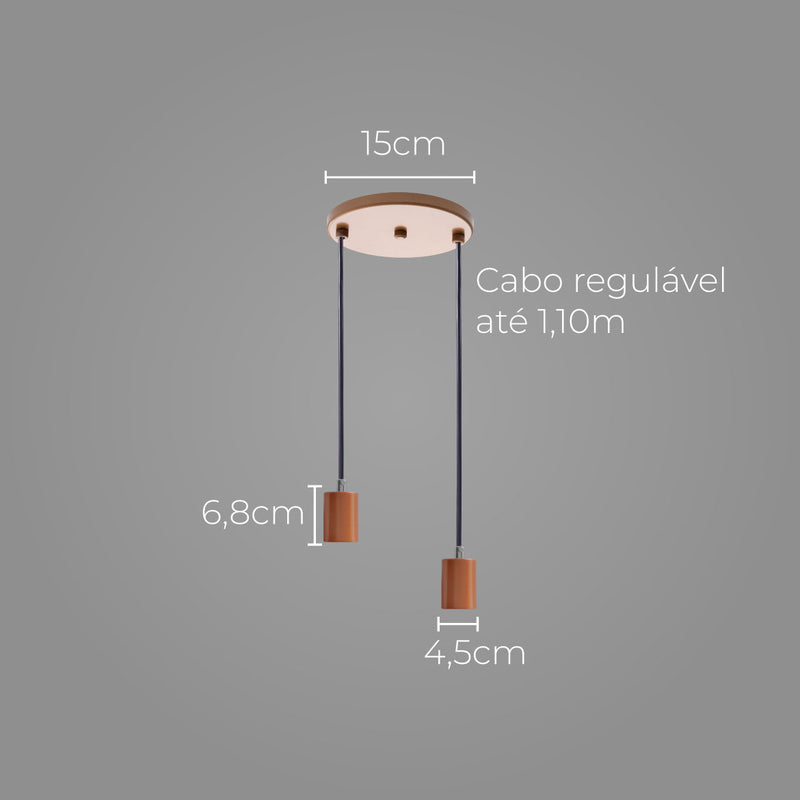 Pendente Soquete Duplo Alumínio Cobre P/ 2 Lâmpadas E27 ST1696-Starlumen-