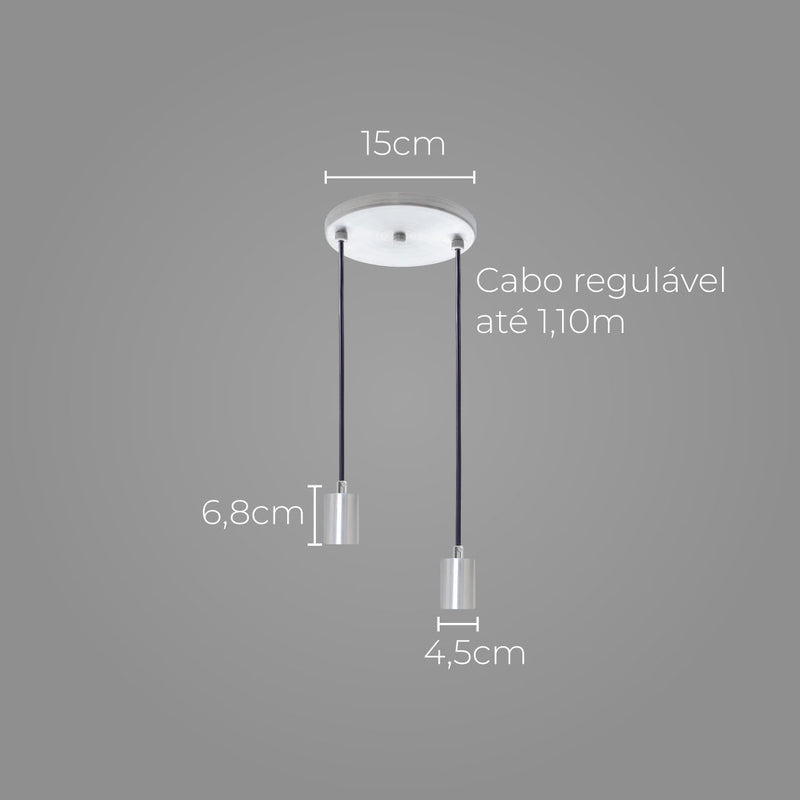 Pendente Soquete Duplo Alumínio Escovado P/ 2 Lâmpadas E27 ST1696-Starlumen-