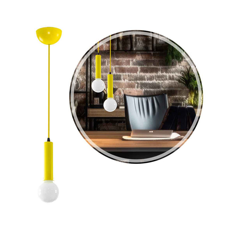 Pendente Soquete Tubo Amarelo em Alumínio C/ Cabo de Corda p/ E27 DS2023L Delis ST3061