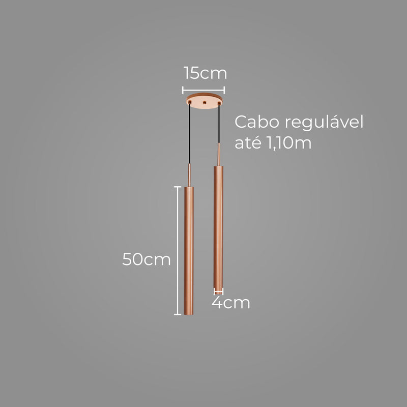 Pendente Tubo Duplo Alumínio P/ Lâmpada Mr11 Gu10 St1697 - Cobre-Starlumen-