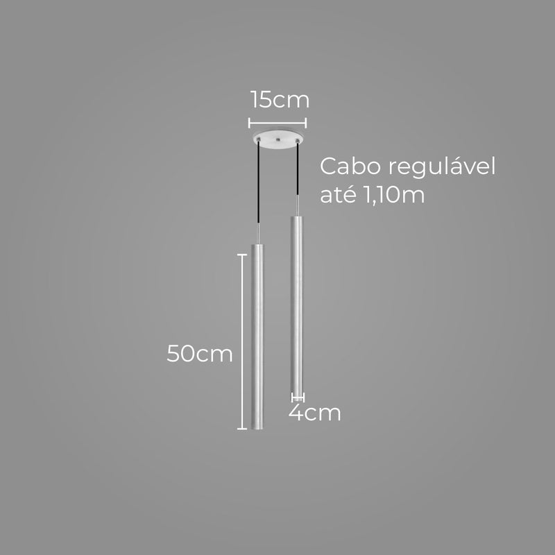 Pendente Tubo Duplo Alumínio P/ Lâmpada Mr11 Gu10 St1697 - Escovado-Starlumen-