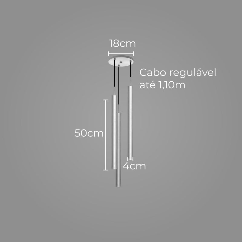 Pendente Tubo Triplo Alumínio P/ Lâmpada Mr11 Gu10 St1699 - Escovado-Starlumen-